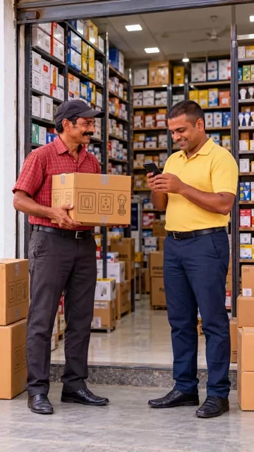 Delivery partner handing a shipment to a receiving dealer
