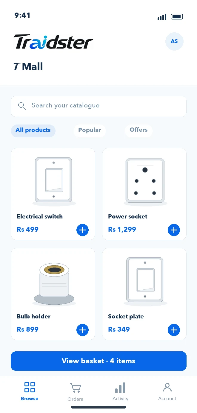 Illustrative TMall catalogue with electrical products and example prices